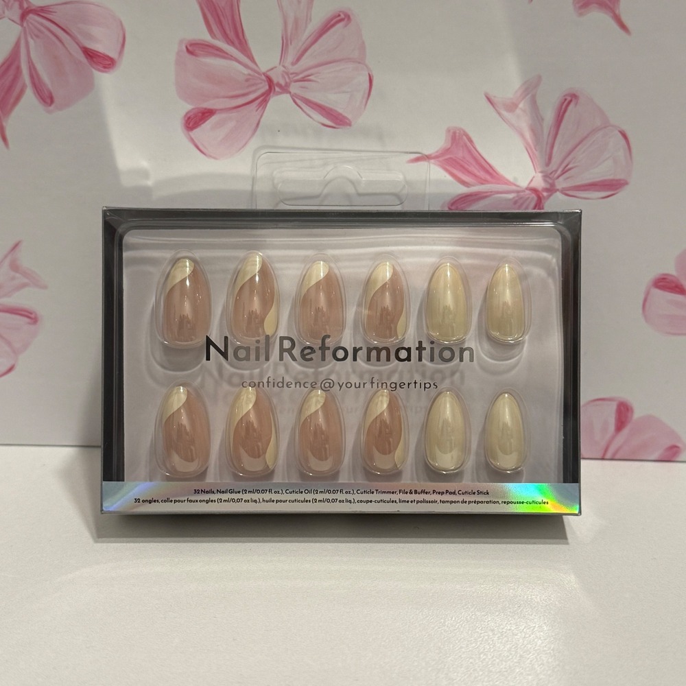 Nail‎ Reformation Press On Nails Kit Almond Tan Cream Swirl Nails New